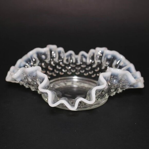 Antique White Opalescent Hobnail Moonstone Vintage Bowl with Ruffled Edges - Picture 1 of 5
